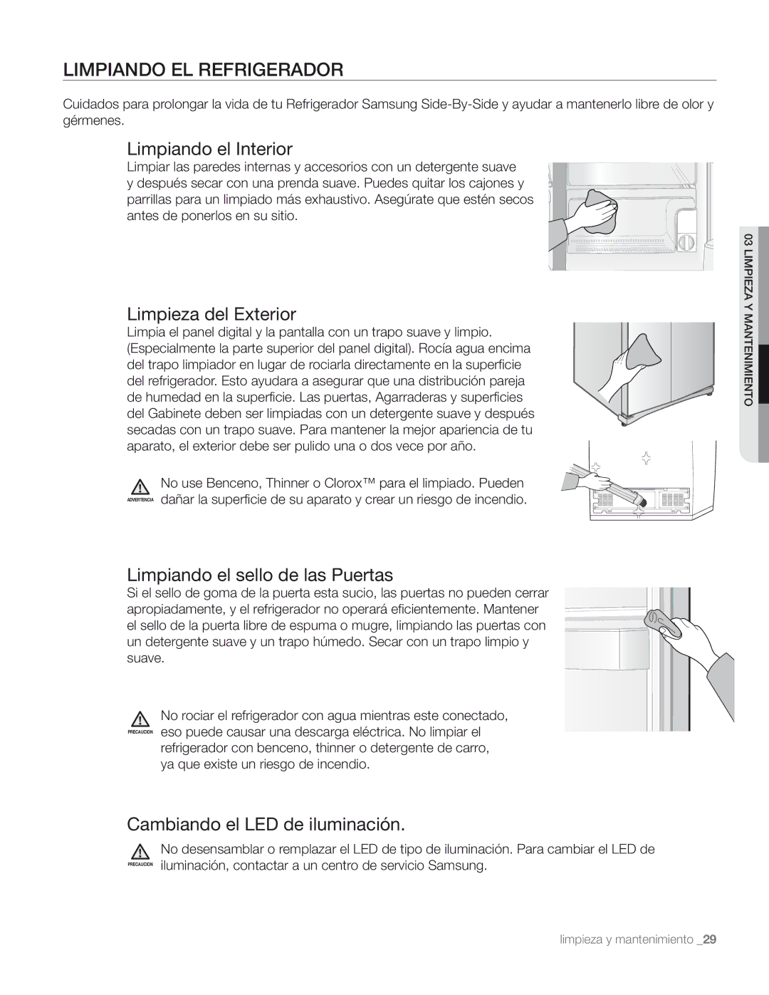 Samsung DA68-01890M user manual Limpiando EL Refrigerador, Limpiando el Interior 