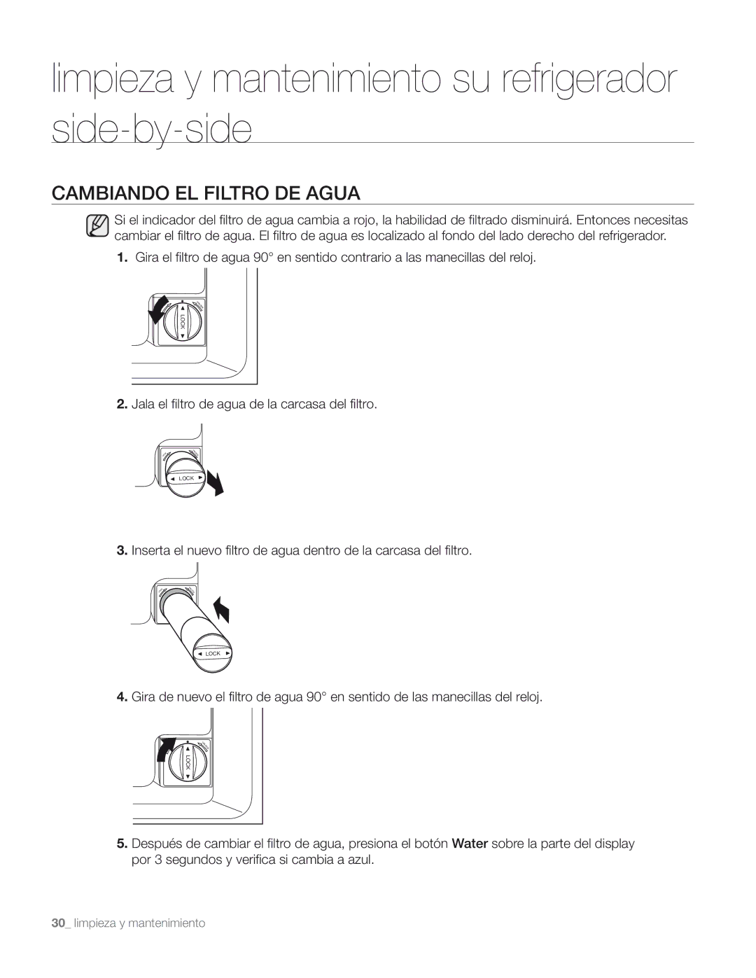 Samsung DA68-01890M user manual Cambiando EL Filtro DE Agua 