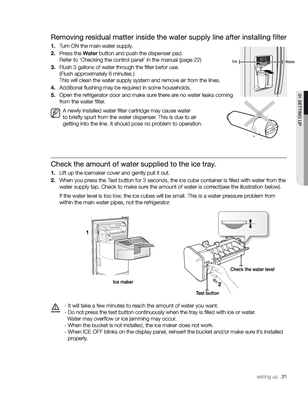 Samsung DA68-01890M user manual Check the amount of water supplied to the ice tray 