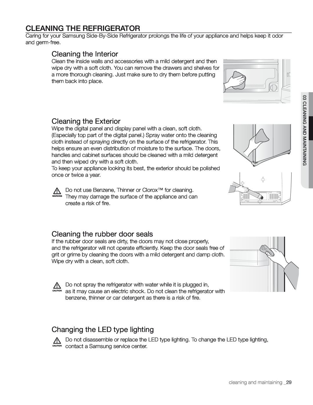 Samsung DA68-01890M user manual Cleaning The Refrigerator, Cleaning the Interior, Cleaning the Exterior 