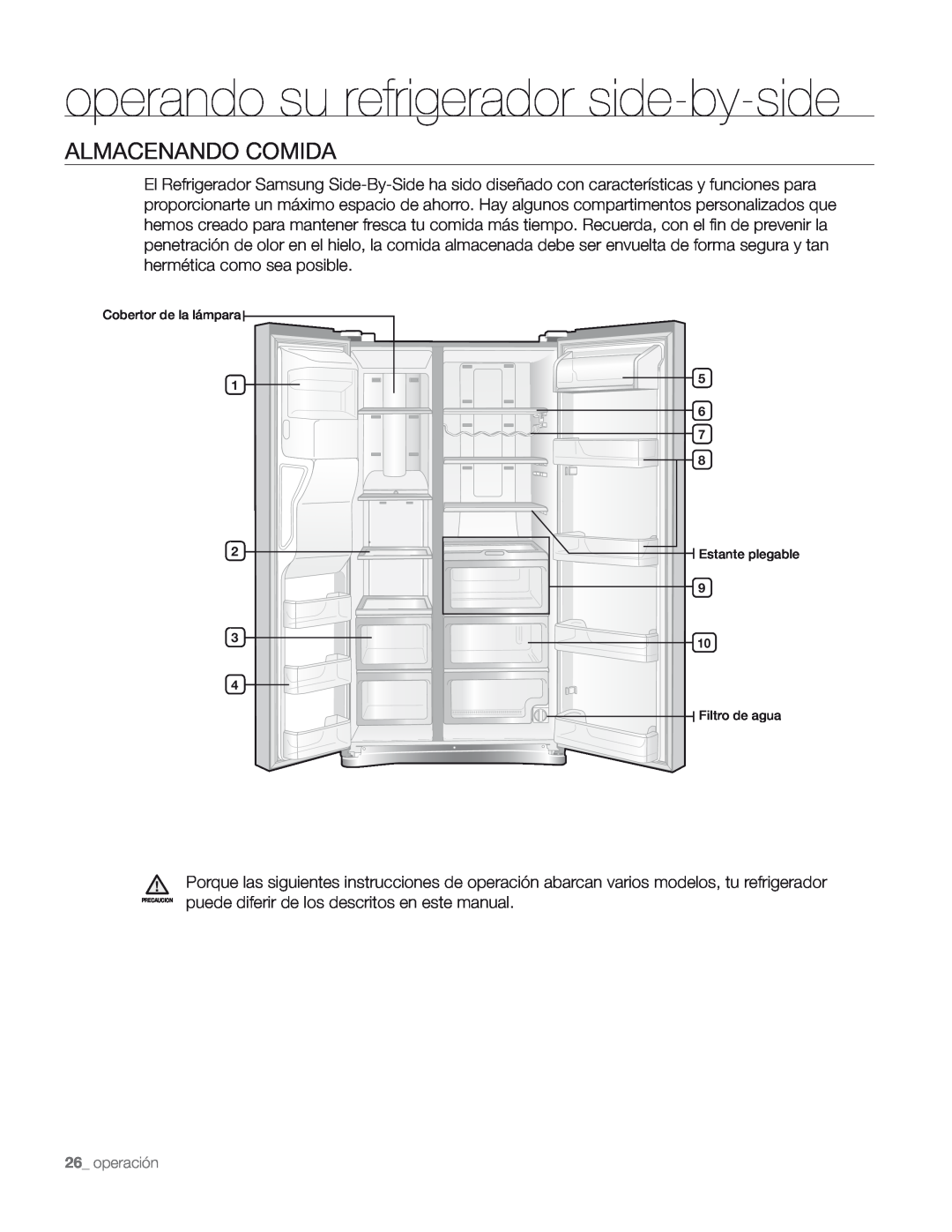 Samsung DA68-01890M user manual Almacenando Comida, operando su refrigerador side-by-side 