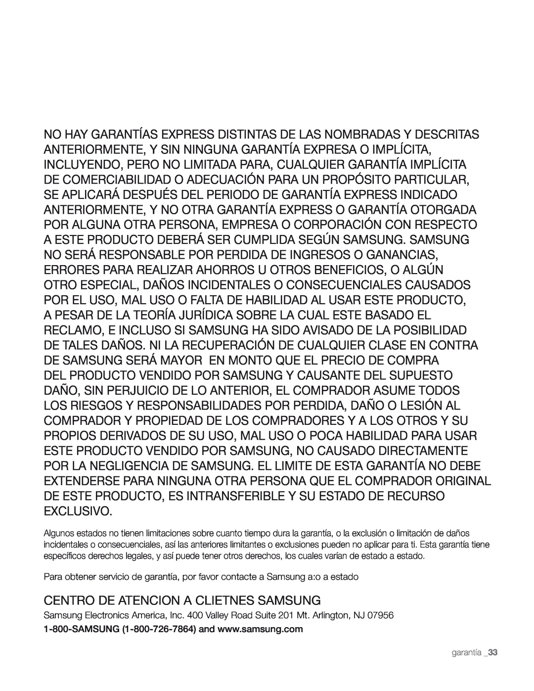 Samsung DA68-01890M user manual Centro De Atencion A Clietnes Samsung, garantía 
