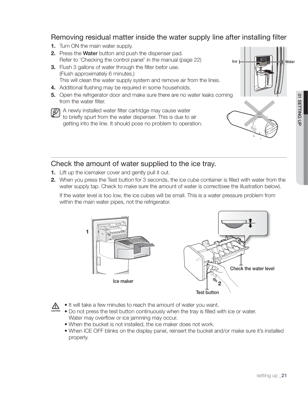 Samsung DA68-01890Q user manual Check the amount of water supplied to the ice tray 