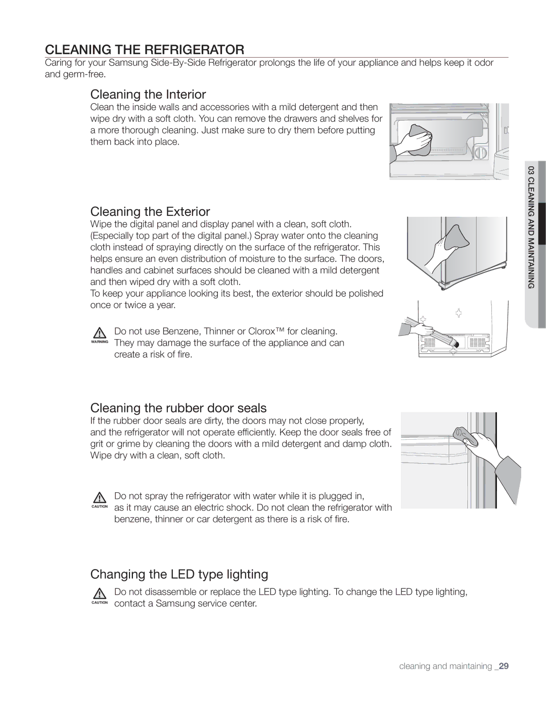 Samsung DA68-01890Q user manual Cleaning the Refrigerator, Cleaning the Interior, Cleaning the Exterior 