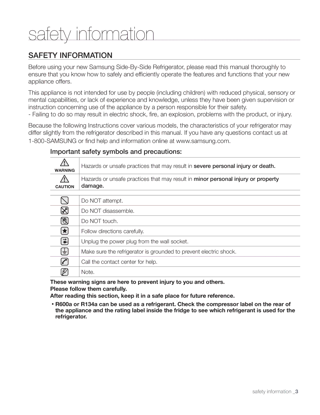 Samsung DA68-01890Q user manual Safety information, Safety Information 