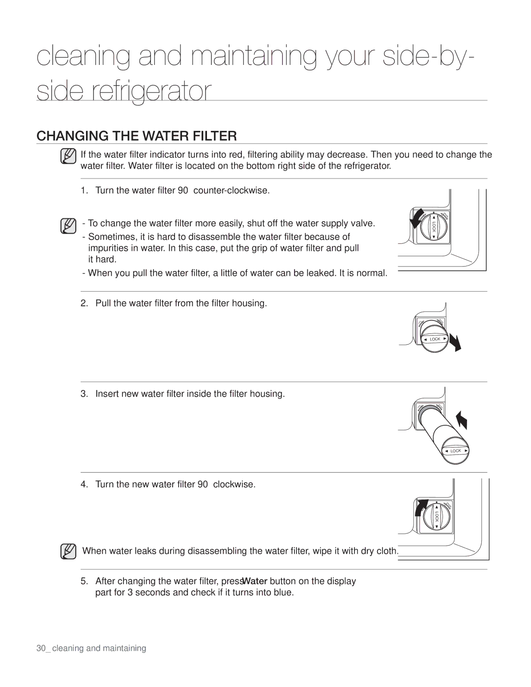 Samsung DA68-01890Q user manual Changing the Water Filter 