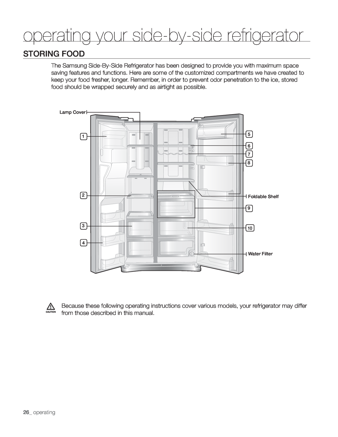 Samsung DA68-01890Q user manual Storing Food, operating your side-by-siderefrigerator, from those described in this manual 