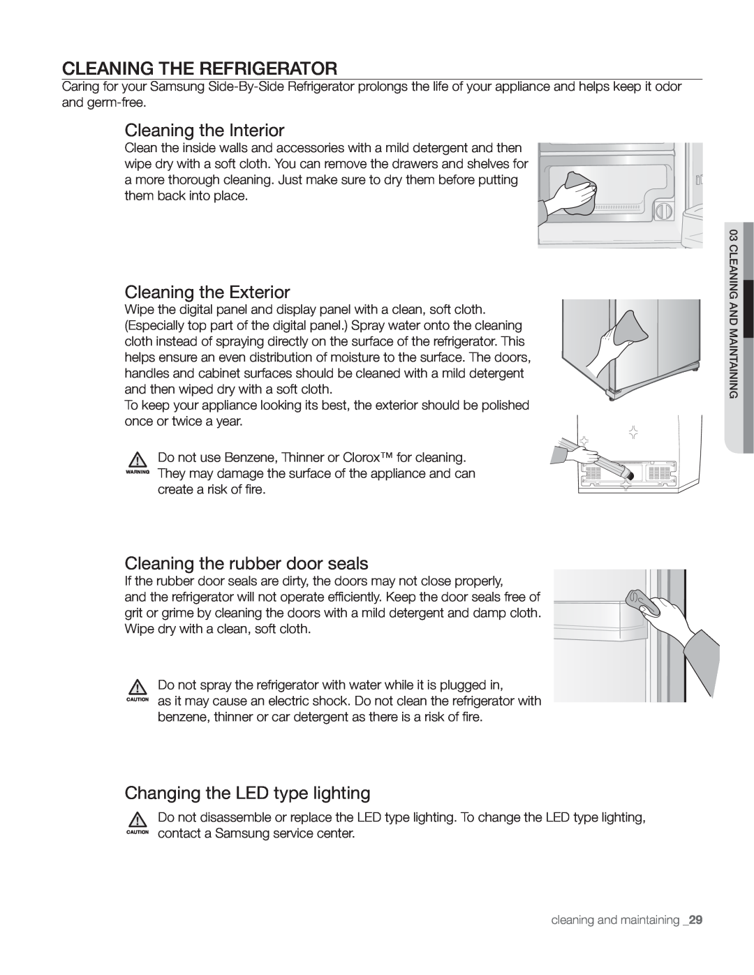 Samsung DA68-01890Q user manual Cleaning The Refrigerator, Cleaning the Interior, Cleaning the Exterior 