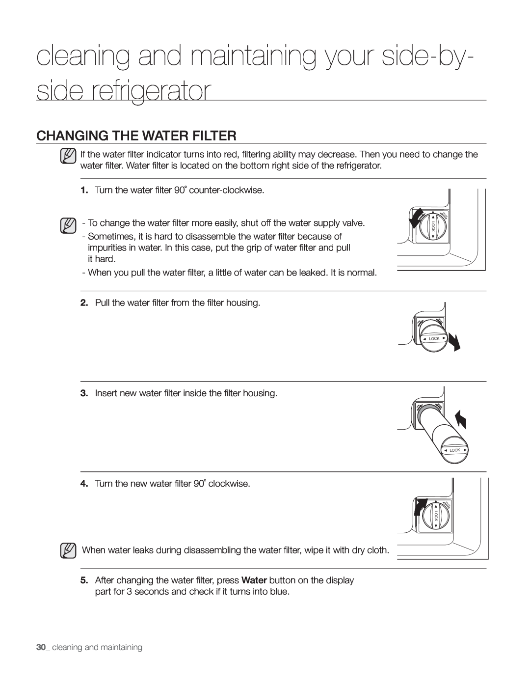 Samsung DA68-01890Q user manual Changing The Water Filter 