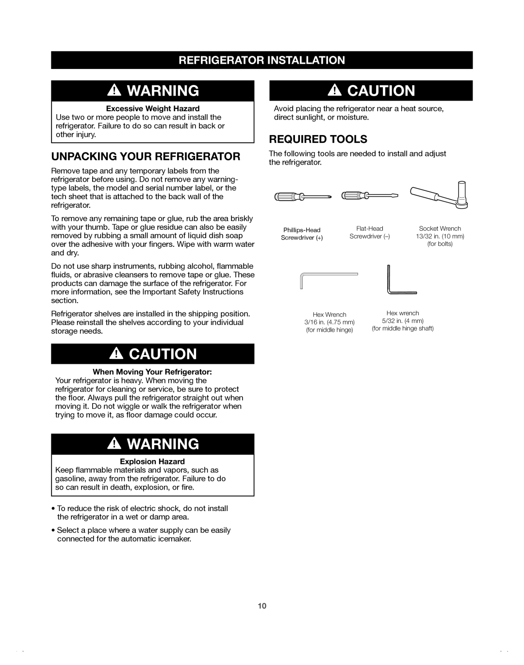 Samsung 65603, DA68-01921A, 65602, 65612, 65619, 65613, 65609 manual Unpacking Your Refrigerator, Required Tools 