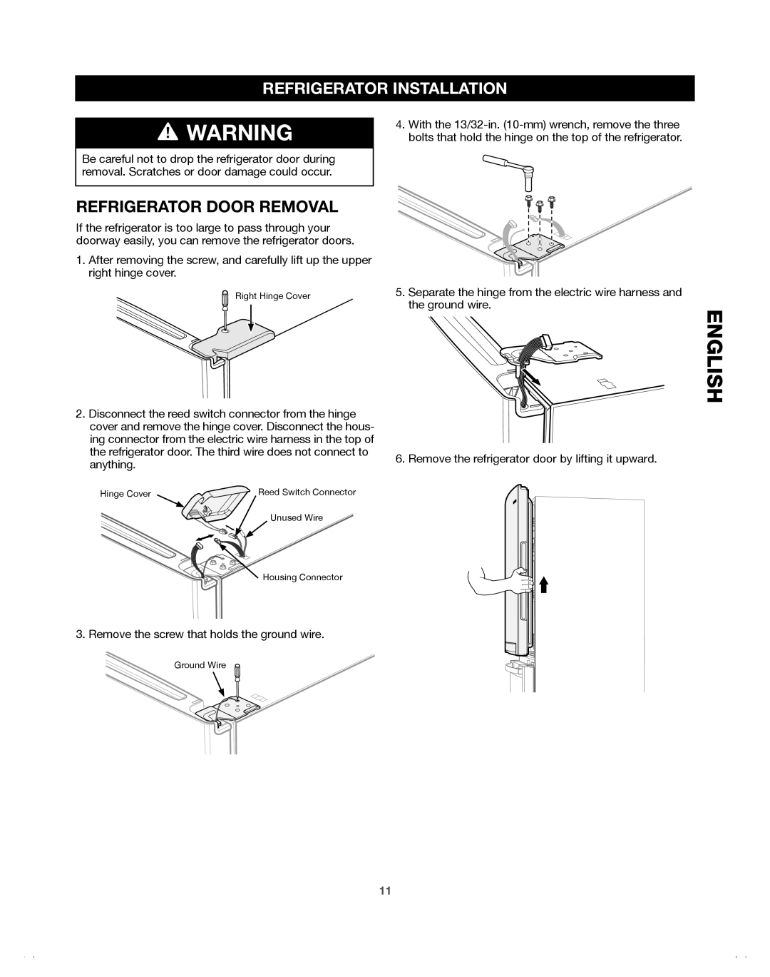 Samsung 65619, DA68-01921A, 65602, 65612, 65603, 65613, 65609 manual Refrigerator Door Removal 