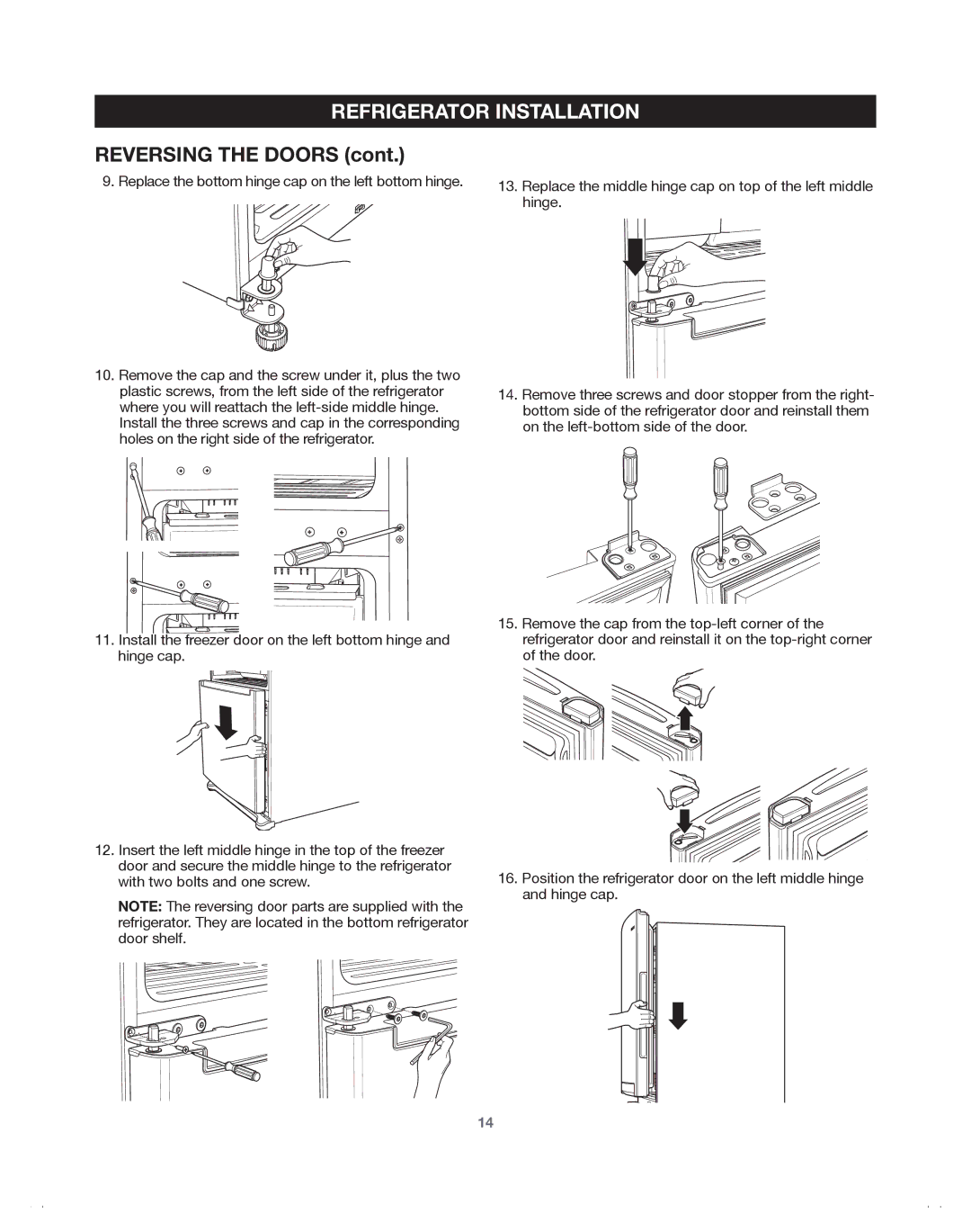 Samsung DA68-01921A, 65602, 65612, 65603, 65619, 65613, 65609 manual Reversing the Doors 