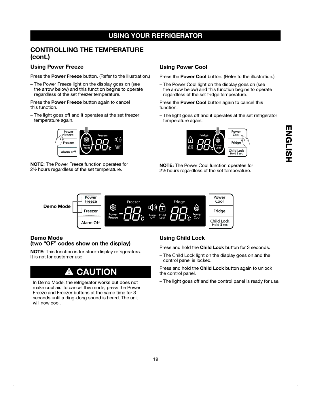 Samsung 65613, DA68-01921A, 65602, 65612 Controlling the Temperature, Using Power Freeze, Using Power Cool, Using Child Lock 