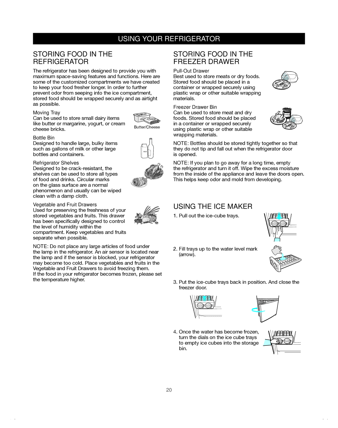 Samsung 65609, DA68-01921A, 65602, 65612, 65603 Storing Food Refrigerator, Storing Food Freezer Drawer, Using the ICE Maker 