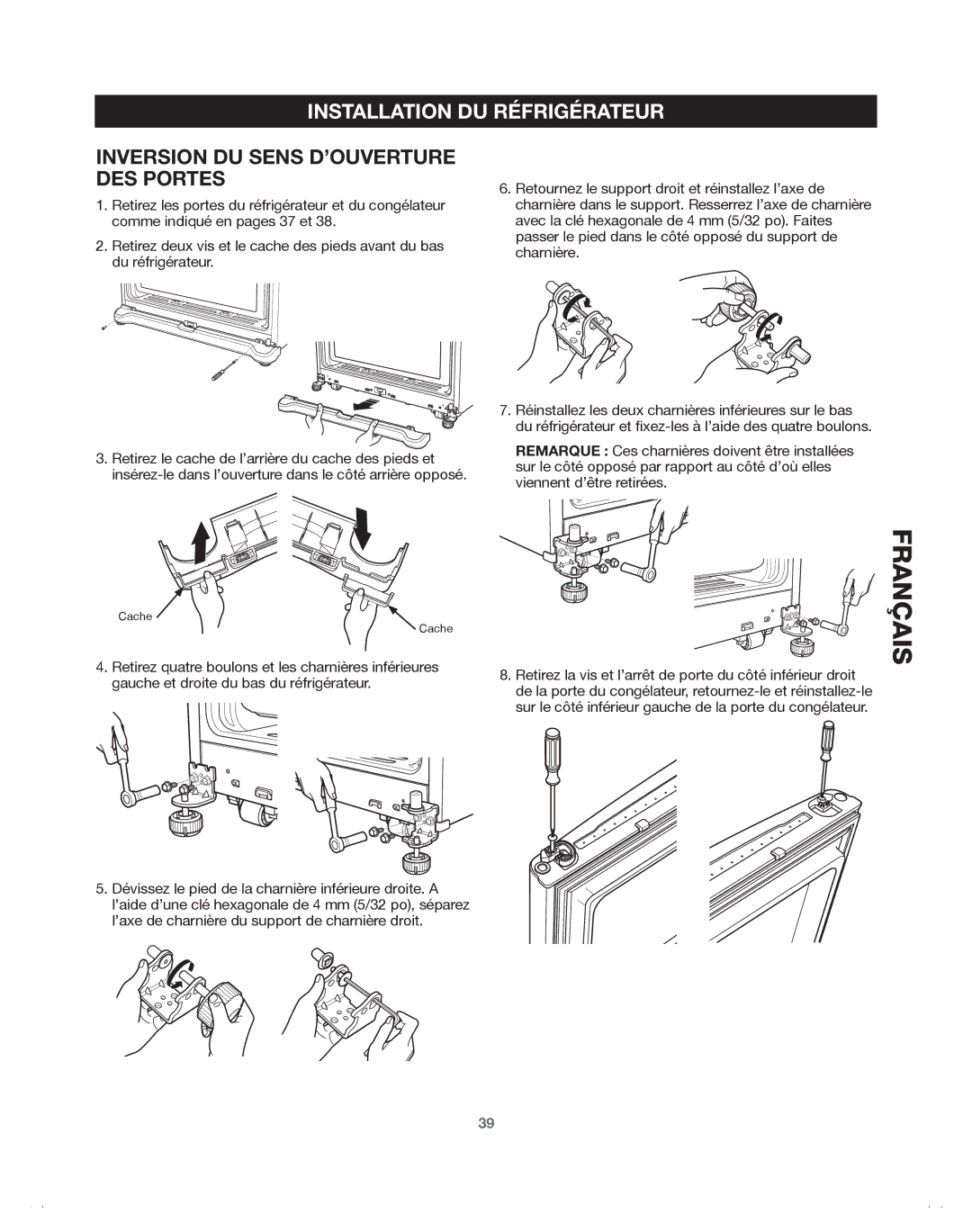 Samsung 65613, DA68-01921A, 65602, 65612, 65603, 65619, 65609 manual Inversion DU Sens D’OUVERTURE DES Portes 