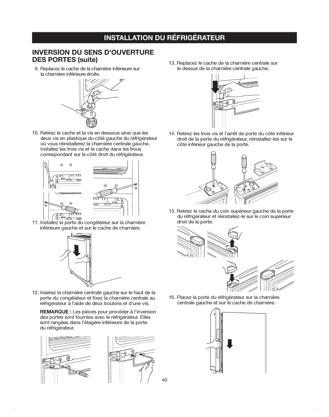 Samsung 65609, DA68-01921A, 65602, 65612, 65603, 65619, 65613 manual Inversion DU Sens D’OUVERTURE DES Portes suite 