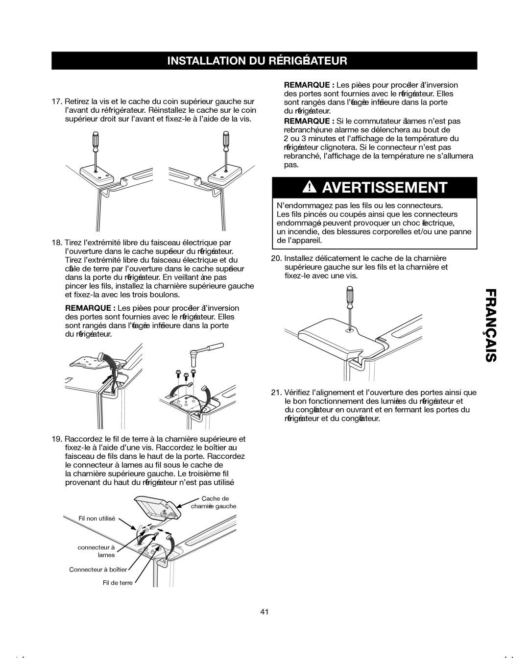 Samsung DA68-01921A, 65602, 65612, 65603, 65619, 65613, 65609 manual Avertissement 