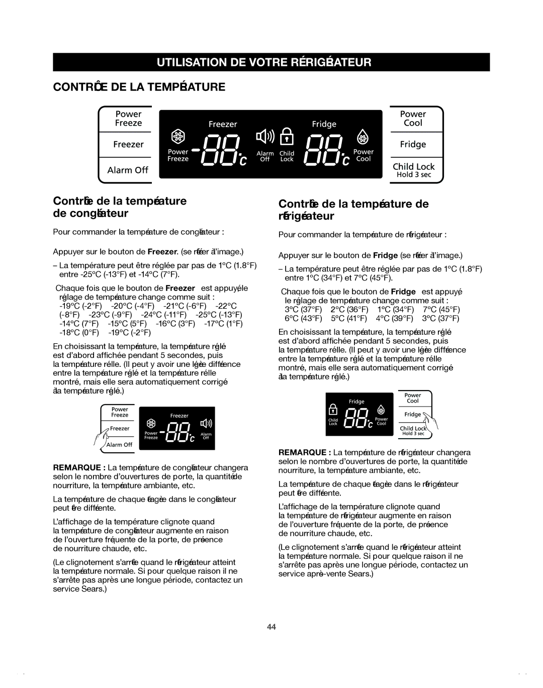 Samsung 65603, DA68-01921A, 65602, 65612, 65619, 65613 Contrôle DE LA Température, Contrôle de la température de congélateur 