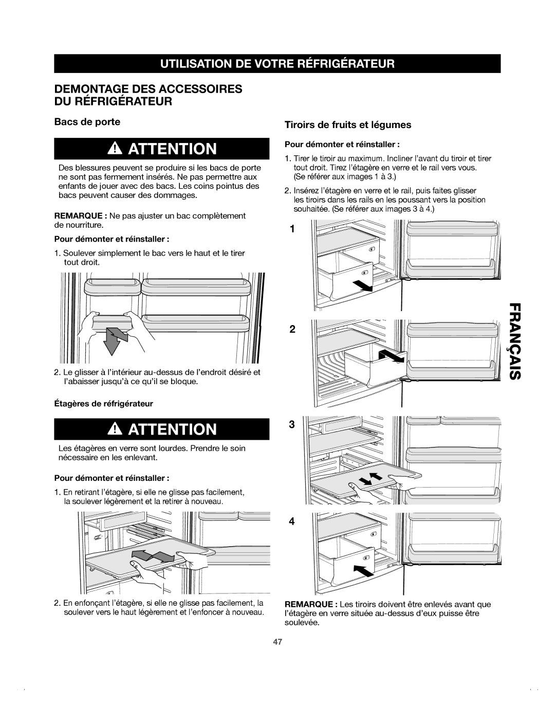 Samsung 65609, DA68-01921A, 65602 Demontage DES Accessoires DU Réfrigérateur, Bacs de porte, Tiroirs de fruits et légumes 