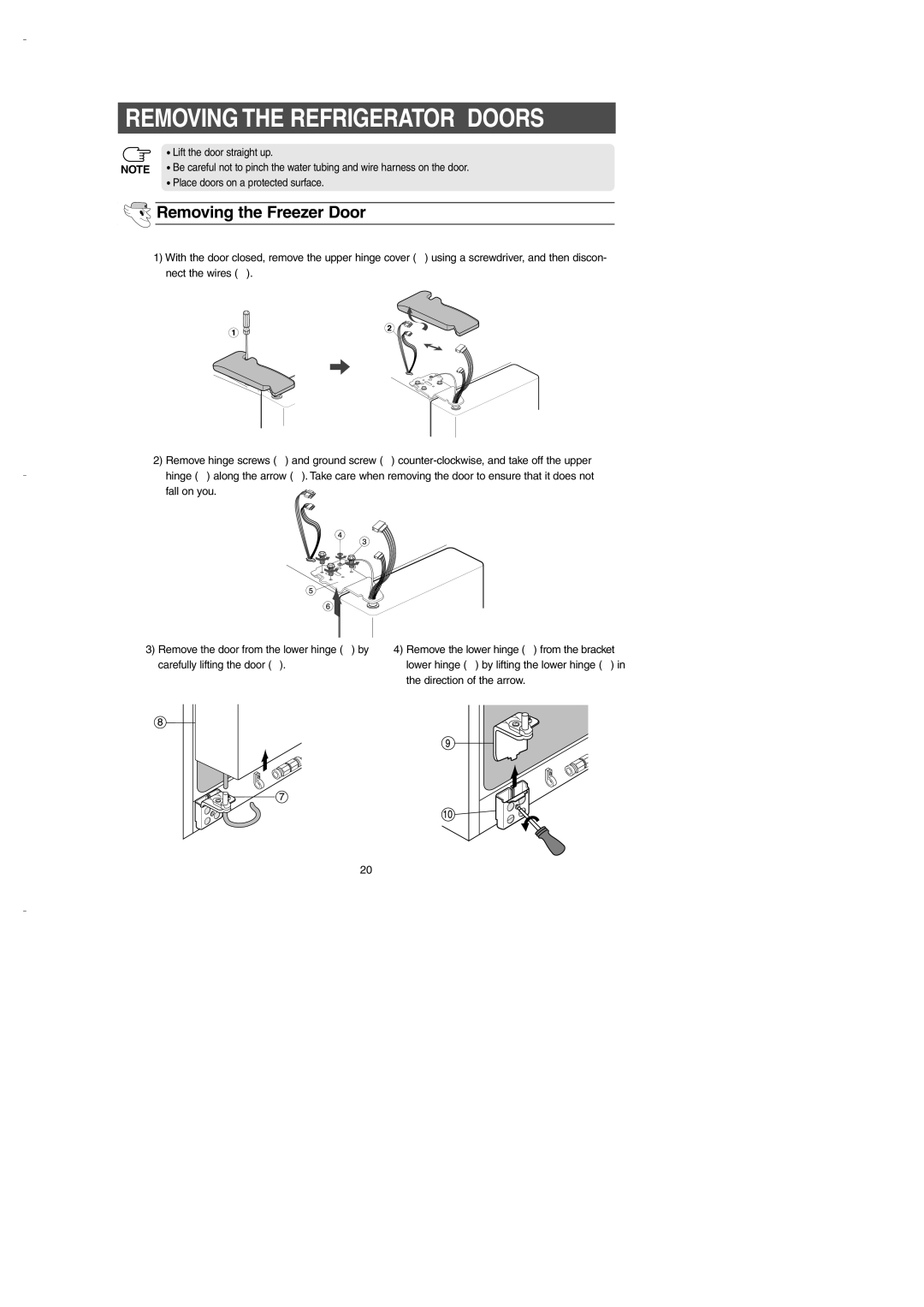 Samsung DA99-00275B owner manual Removing the Freezer Door 