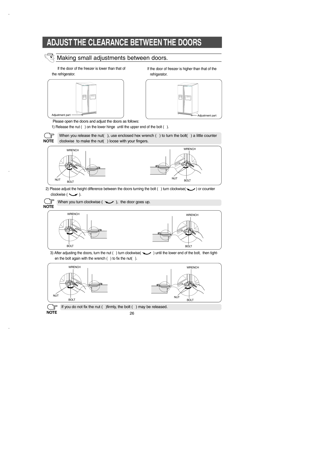 Samsung DA99-00275B owner manual Adjust the Clearance Between the Doors 