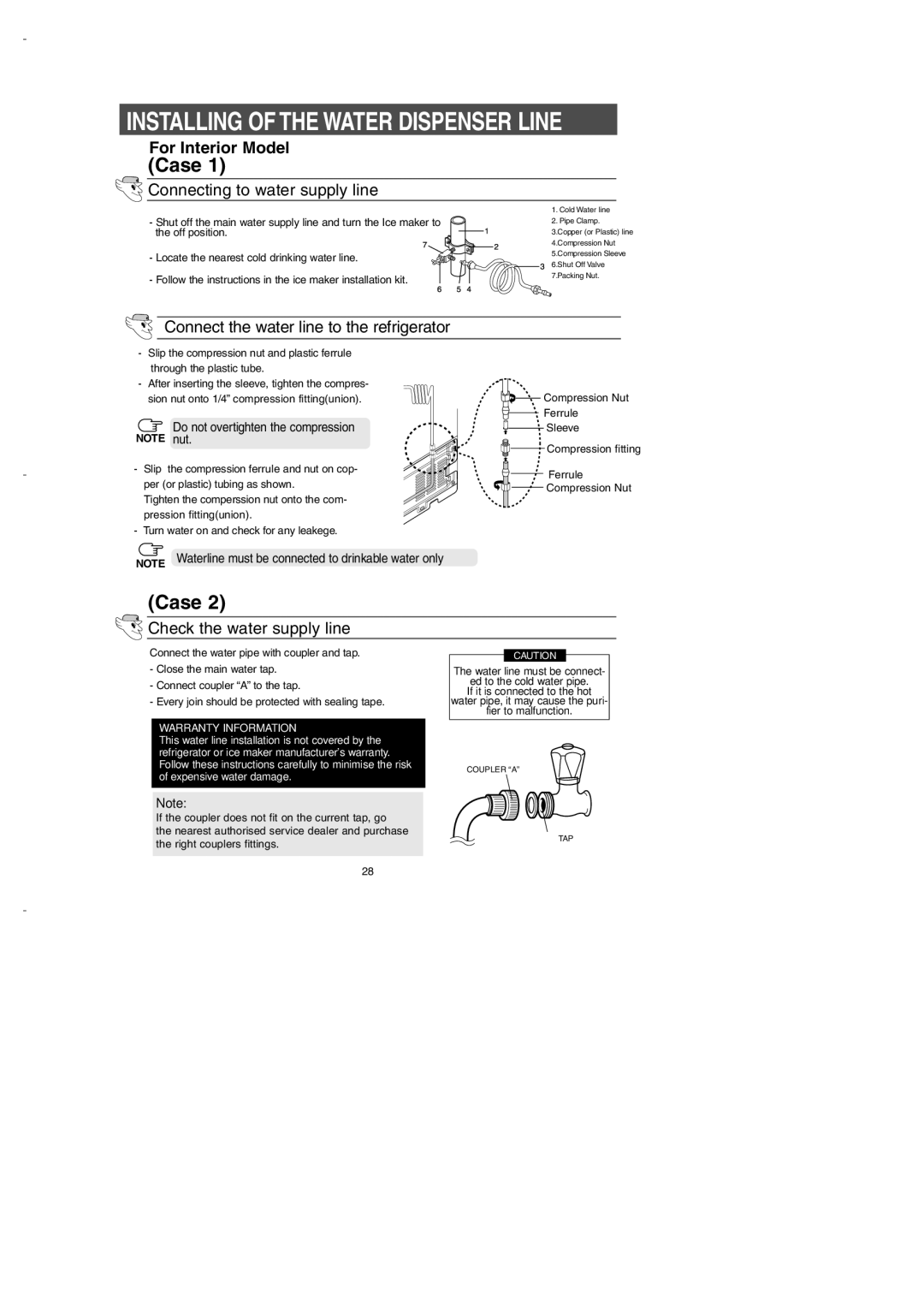 Samsung DA99-00275B owner manual Installing of the Water Dispenser Line, For Interior Model 