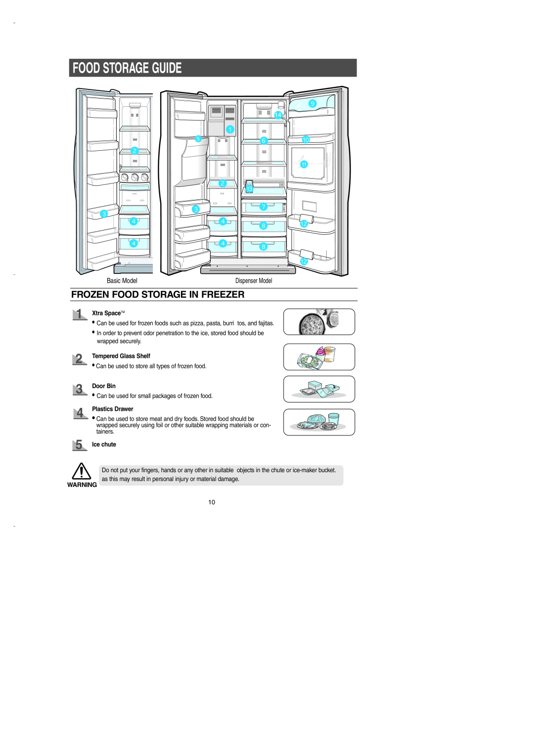 Samsung DA99-00275B Food Storage Guide, Frozen Food Storage In Freezer, Xtra SpaceTM, Tempered Glass Shelf, Door Bin 