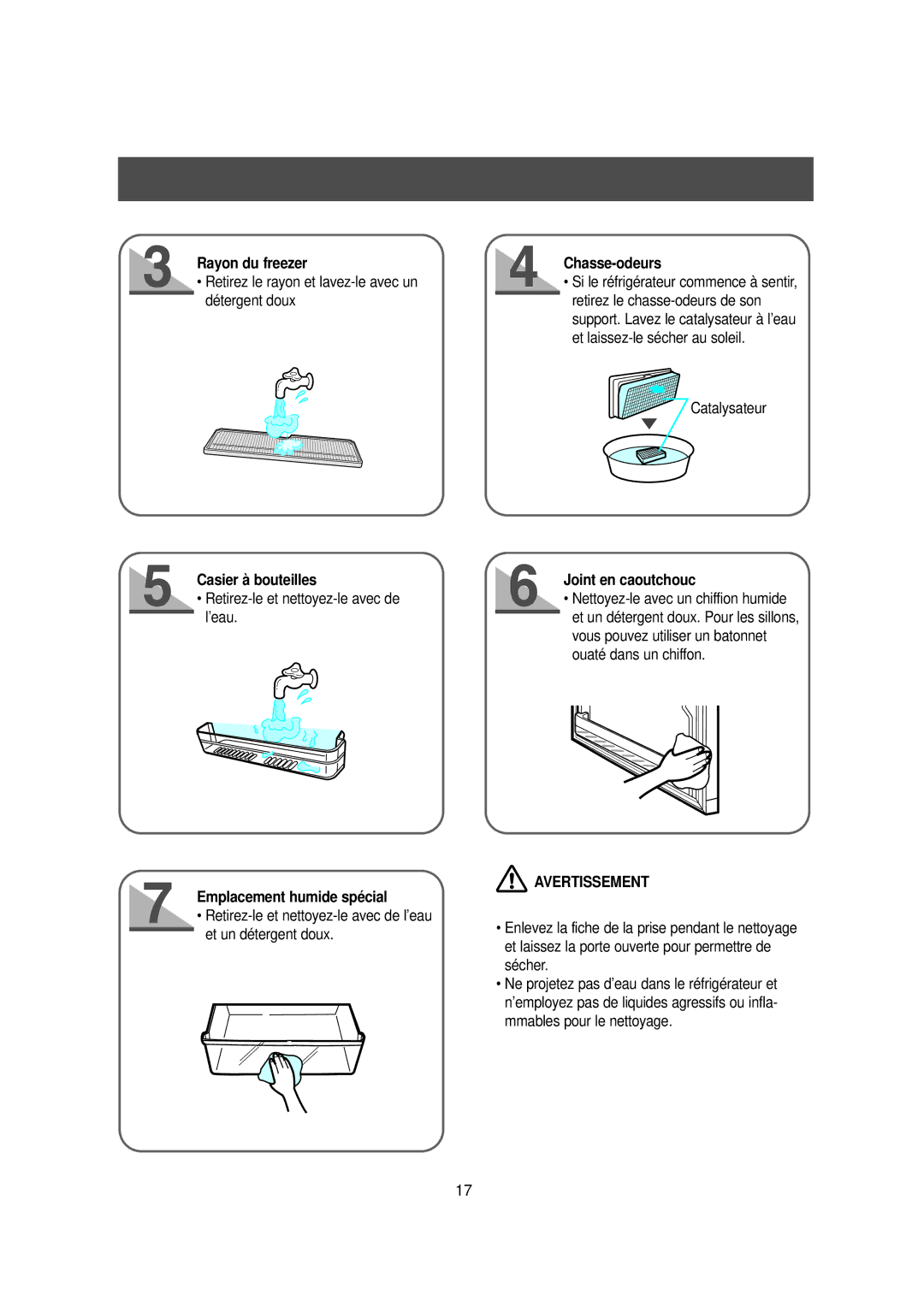 Samsung DA99-00477C manual Emplacement humide spécial, Chasse-odeurs, Joint en caoutchouc 