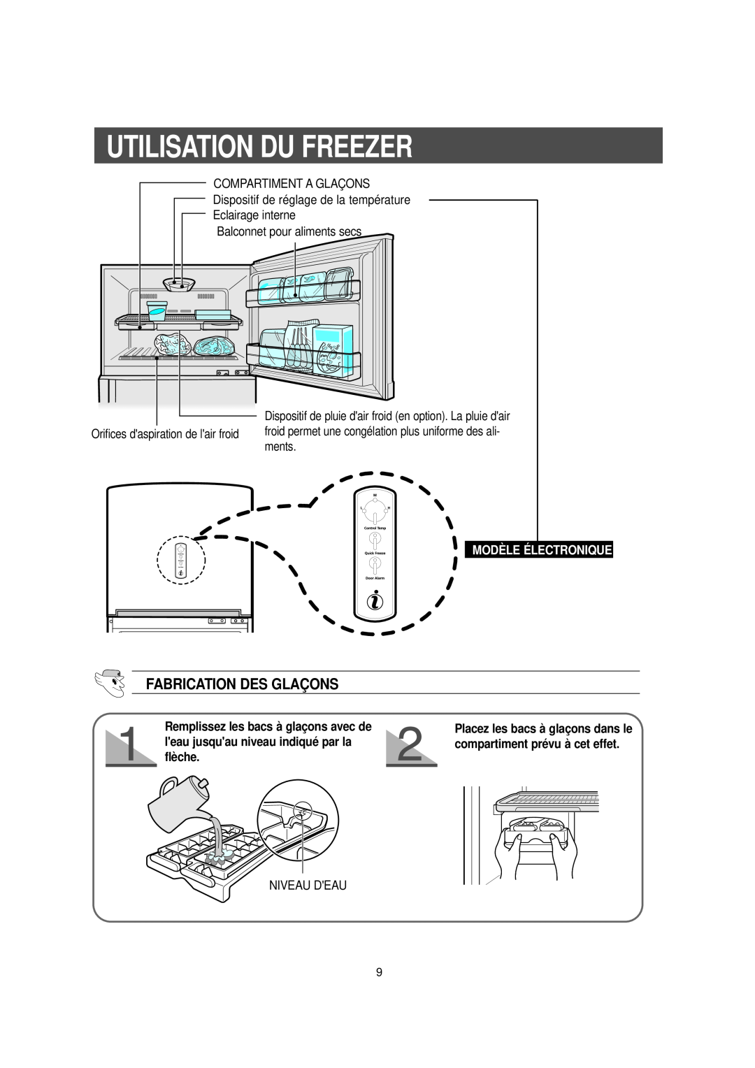 Samsung DA99-00477C manual Utilisation Du Freezer, Fabrication Des Glaçons, Modèle Électronique 