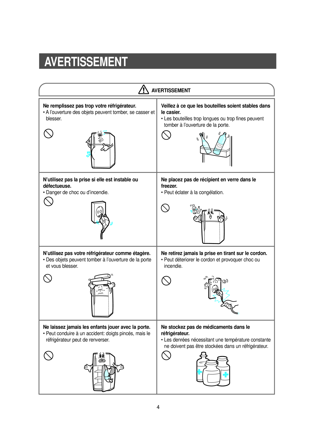 Samsung DA99-00477C manual Avertissement, Ne remplissez pas trop votre réfrigérateur 