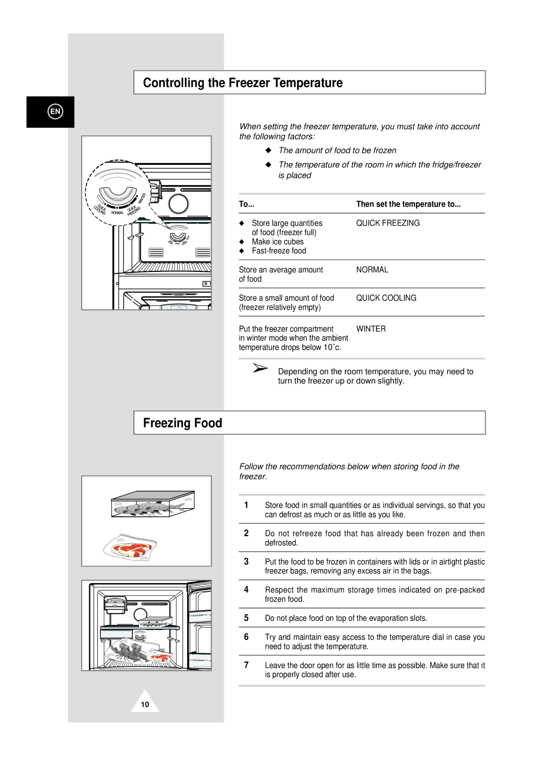 Samsung DA99-00478C instruction manual Controlling the Freezer Temperature, Freezing Food 