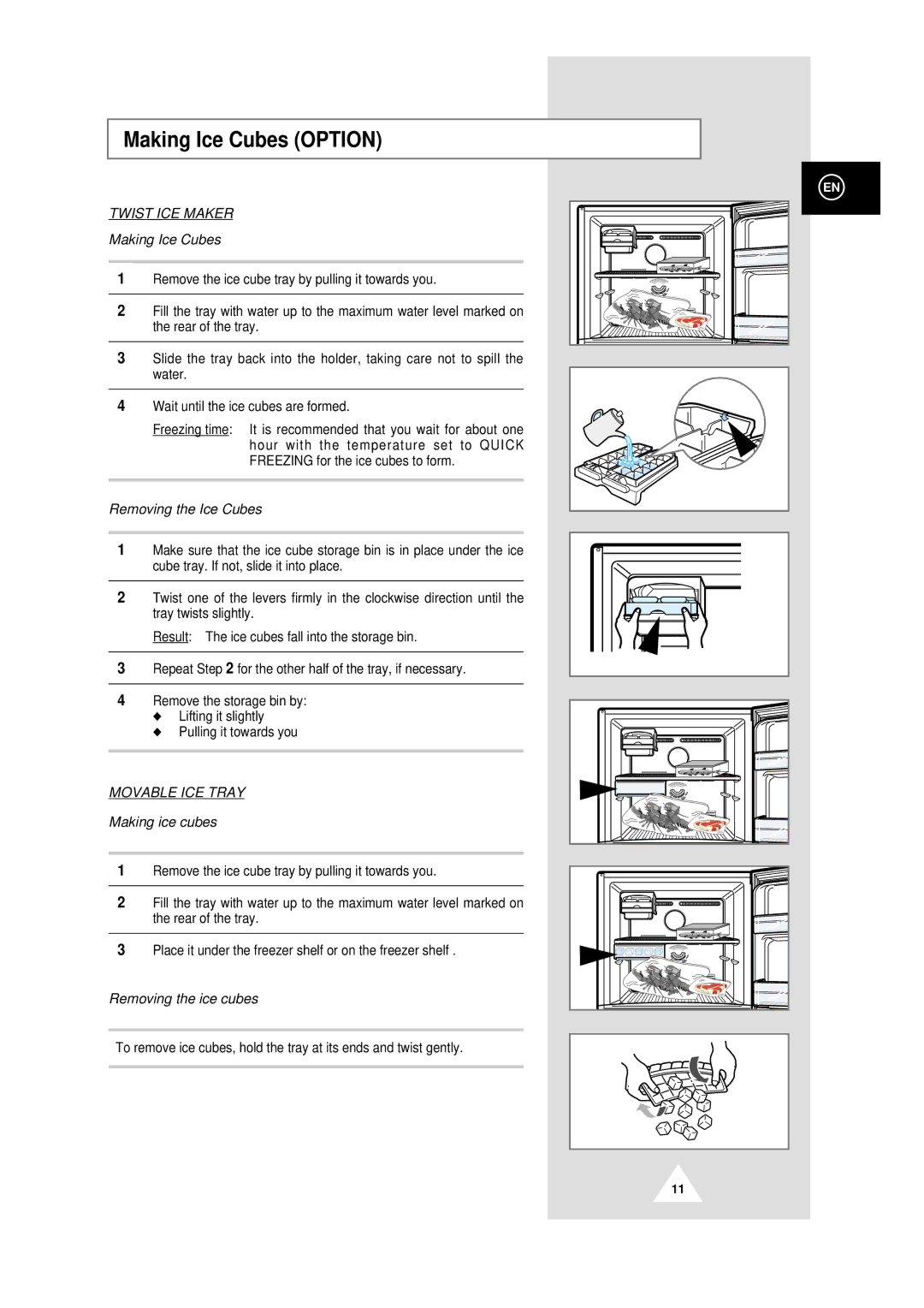 Samsung DA99-00478C instruction manual Making Ice Cubes Option, Twist ICE Maker 