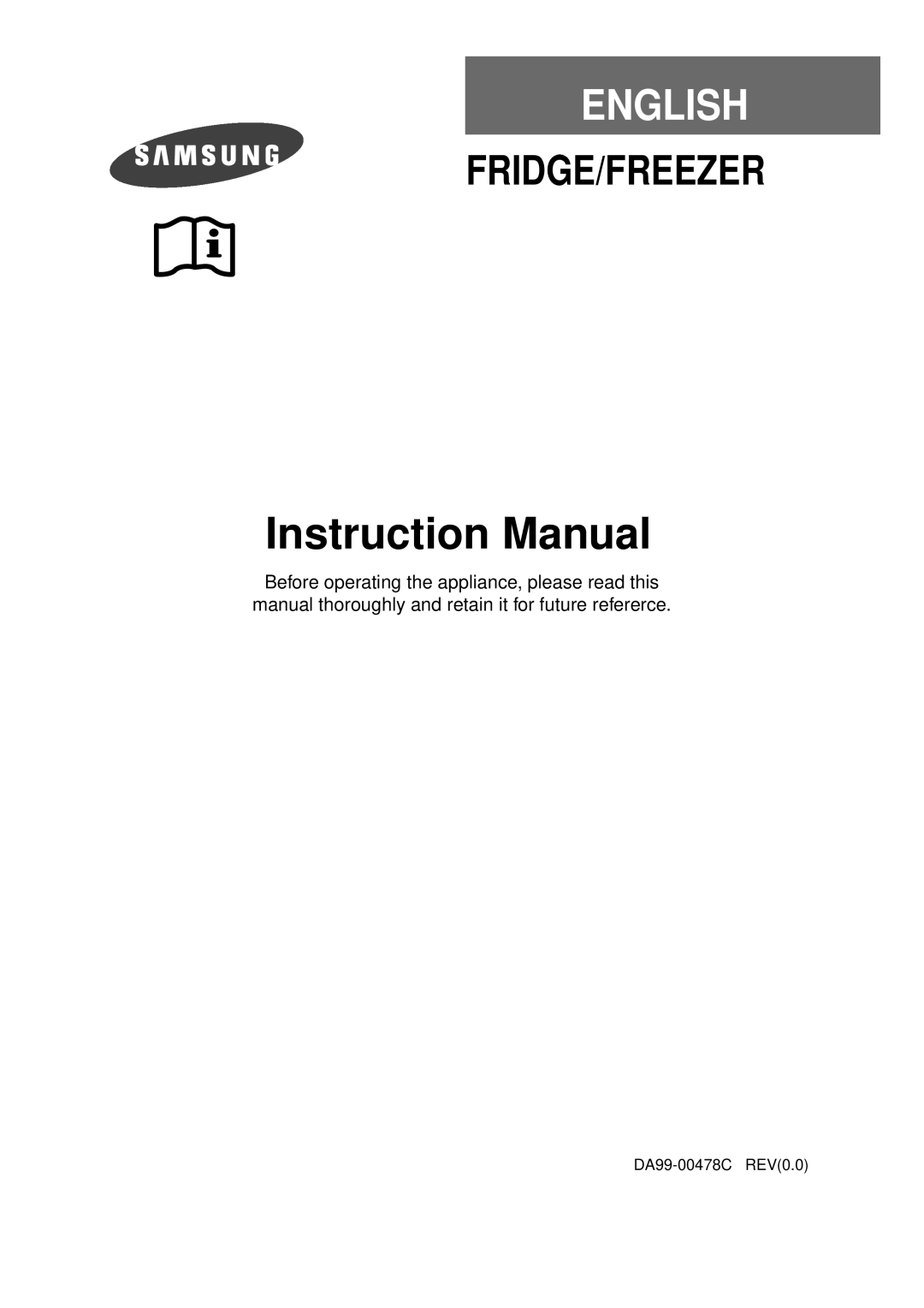Samsung instruction manual Instruction Manual, English, Fridge/Freezer, DA99-00478CREV0.0 