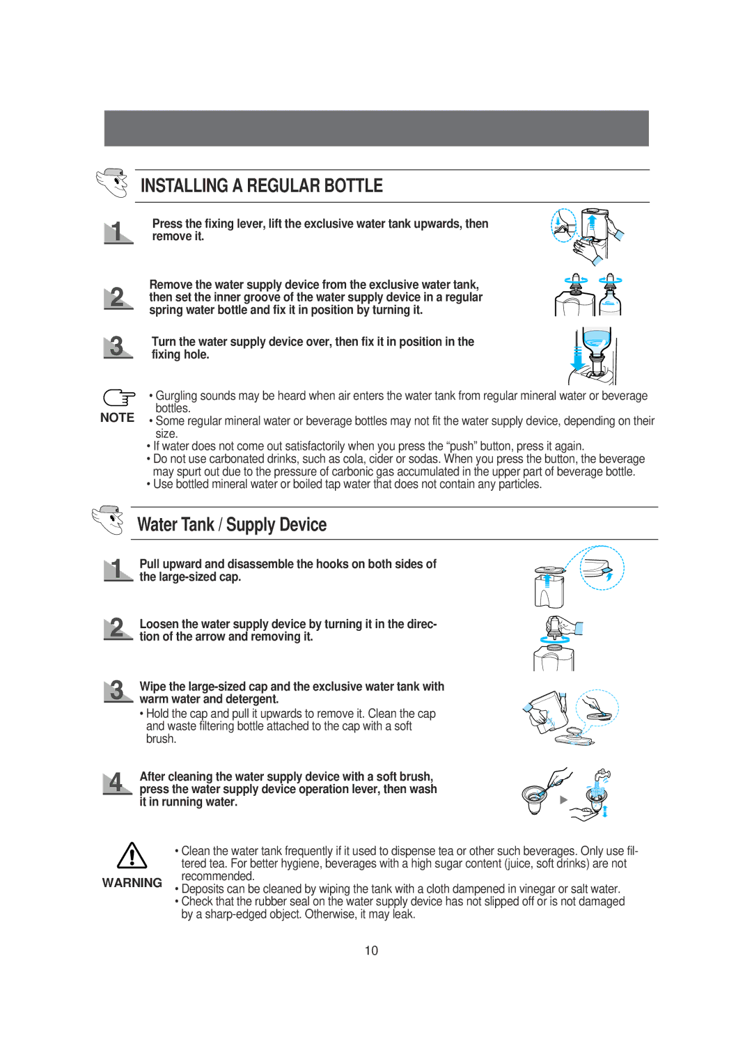 Samsung DA99-00494B owner manual Water Tank / Supply Device, Bottles, Size, Recommended 