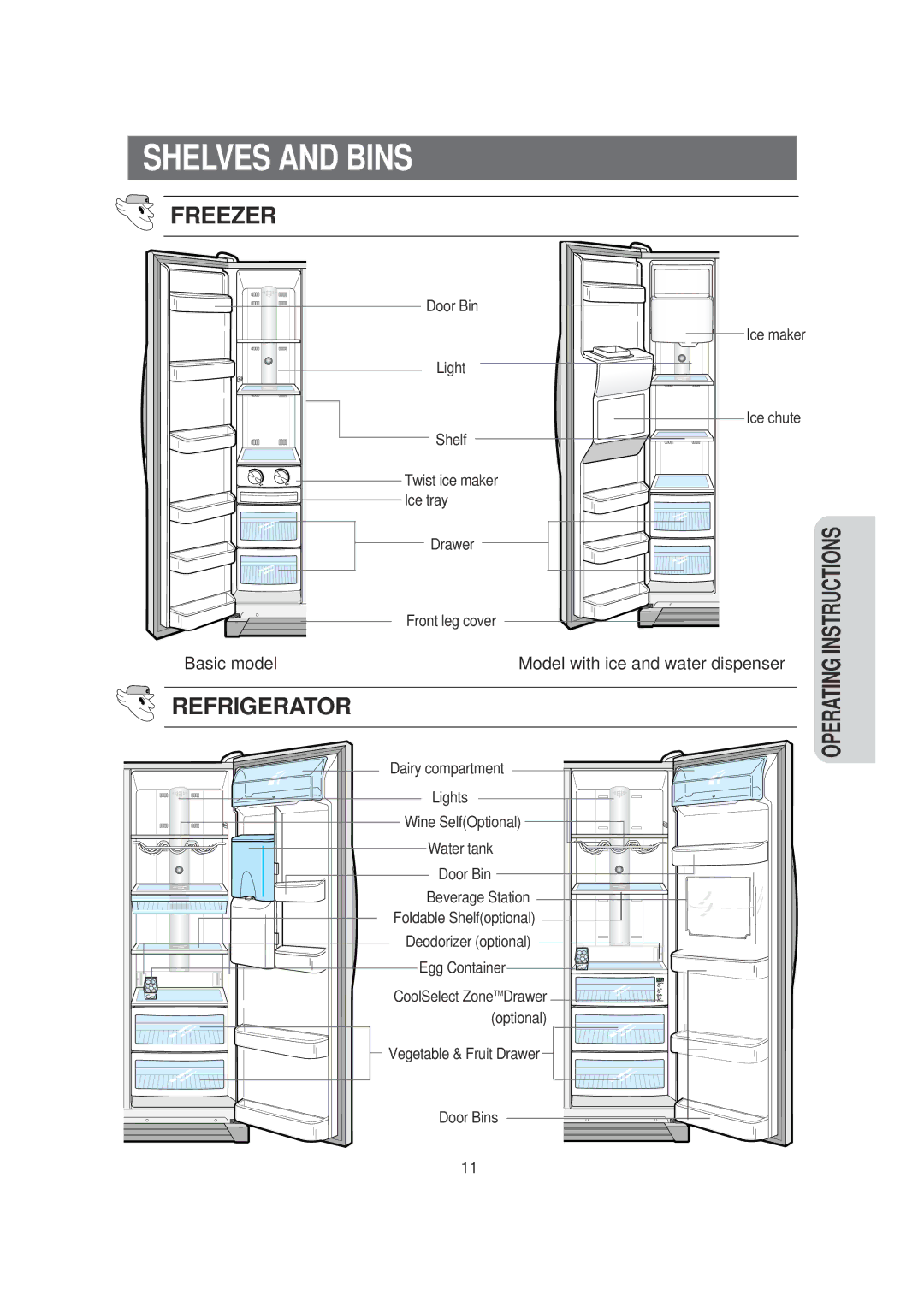 Samsung DA99-00494B owner manual Shelves and Bins 