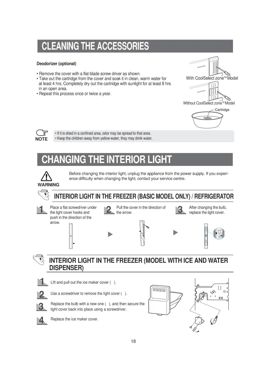 Samsung DA99-00494B owner manual Changing the Interior Light, Deodorizer optional 