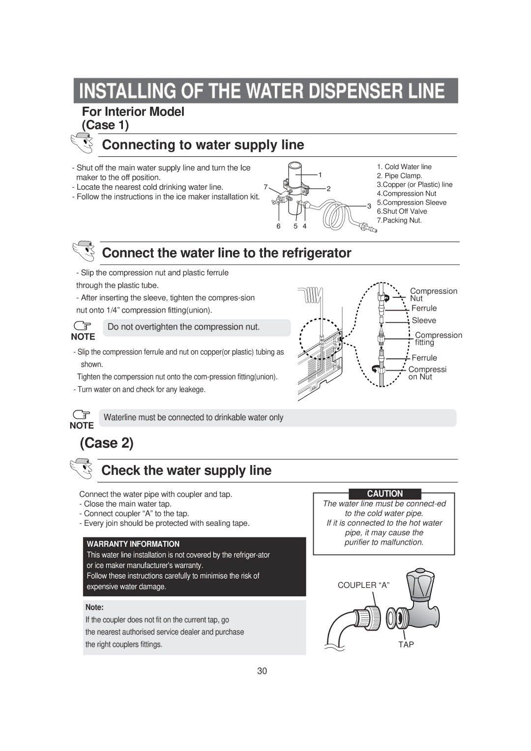 Samsung DA99-00494B owner manual Connecting to water supply line, Connect the water line to the refrigerator 