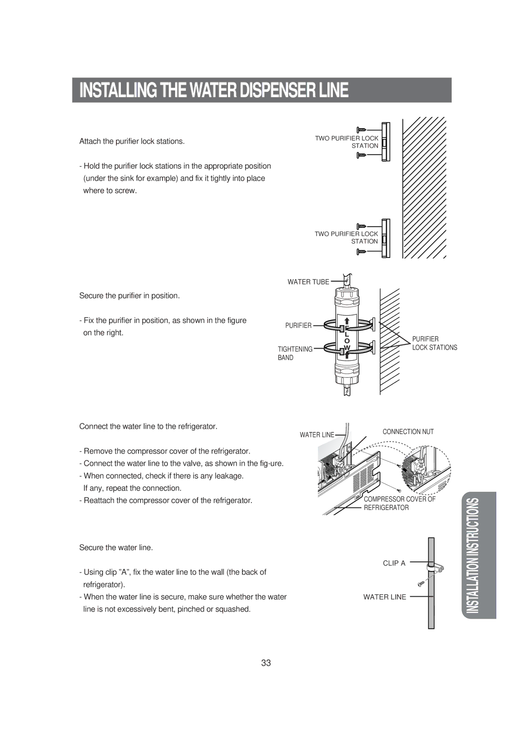 Samsung DA99-00494B owner manual Connect the water line to the refrigerator 