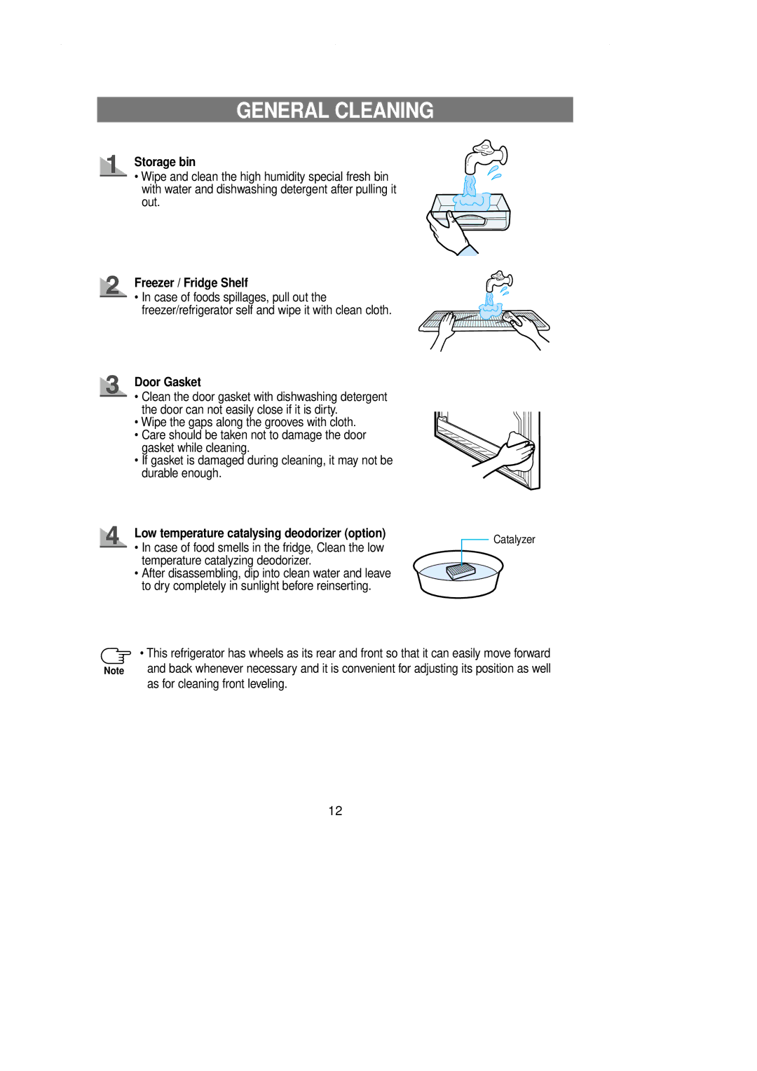 Samsung DA99-00743A owner manual General Cleaning, Storage bin, Freezer / Fridge Shelf, Door Gasket 