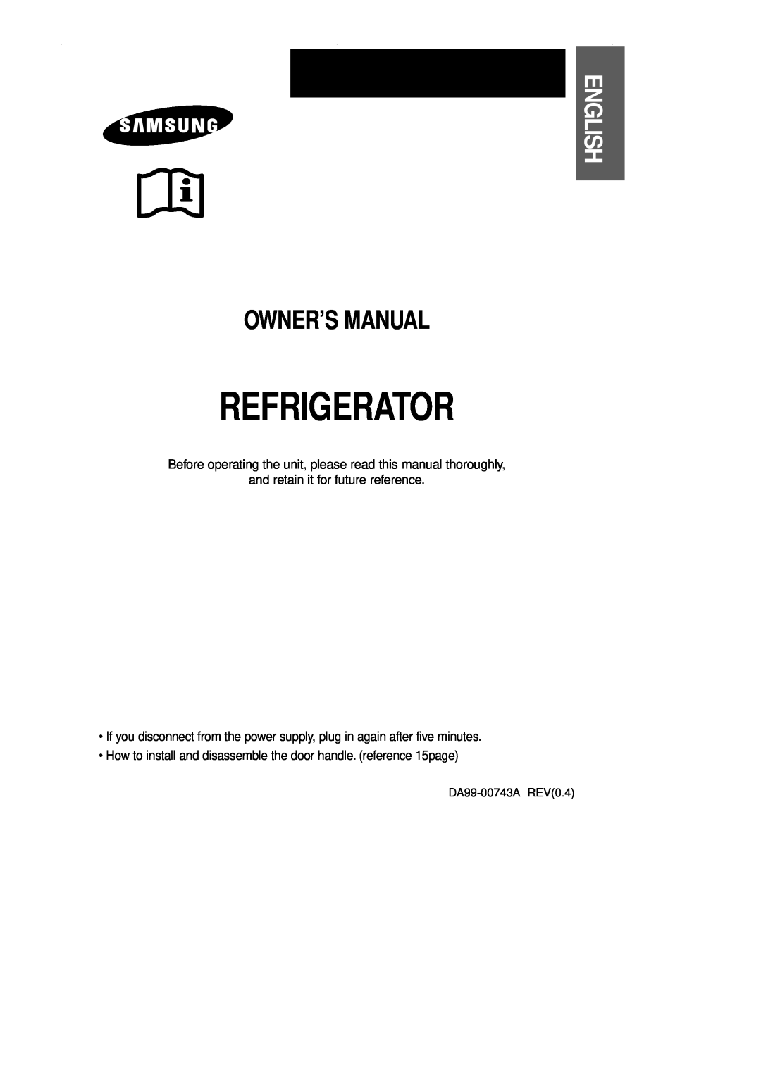 Samsung DA99-00743A owner manual English, Refrigerator 