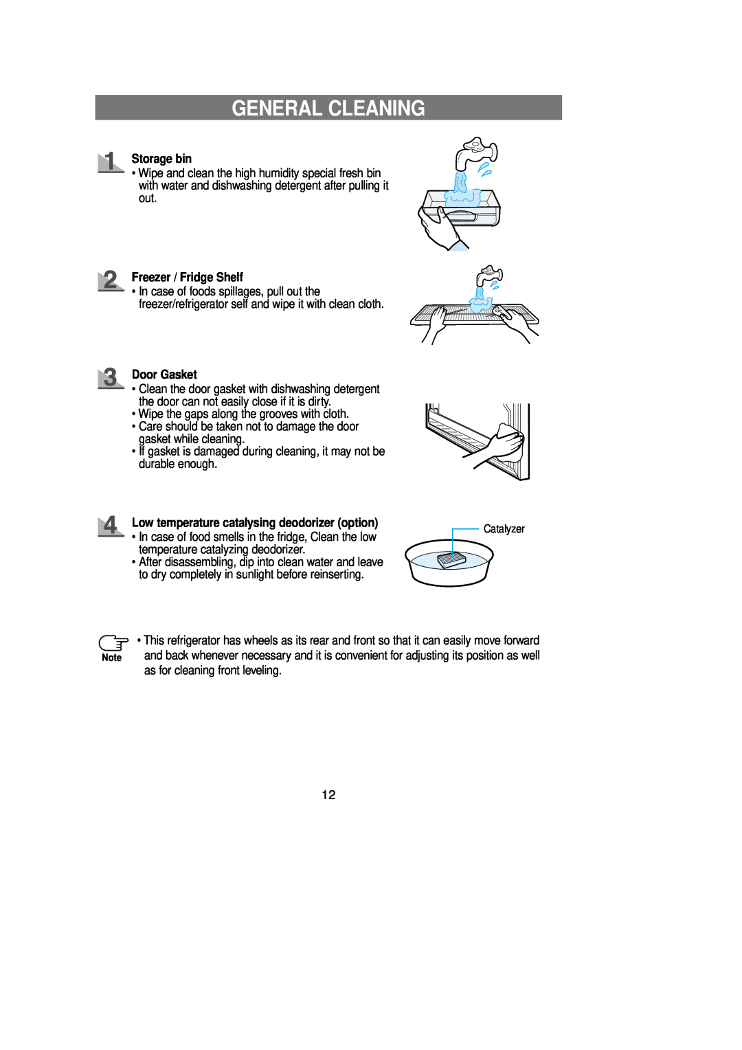 Samsung DA99-00743A owner manual General Cleaning, Storage bin, Freezer / Fridge Shelf, Door Gasket 