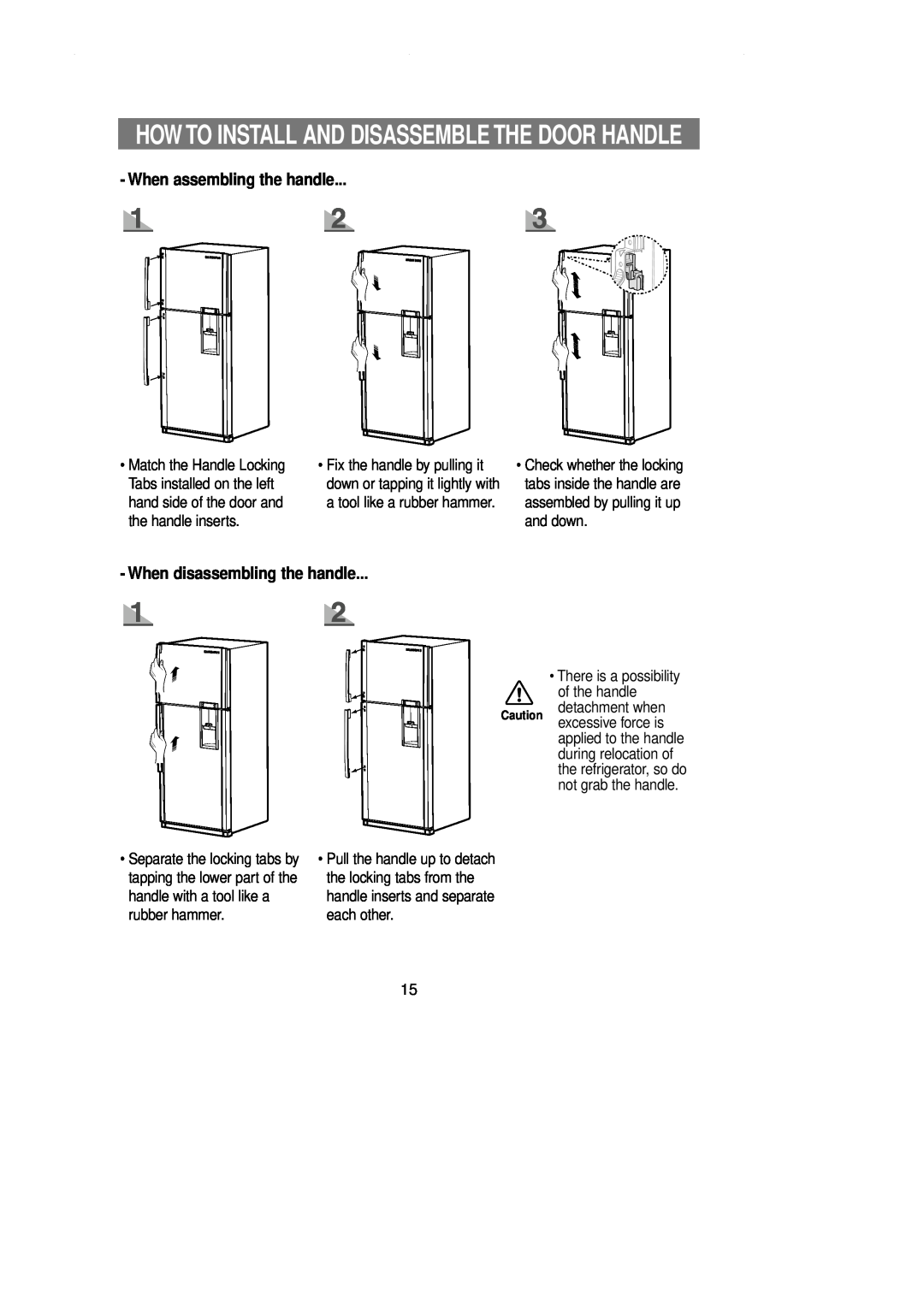 Samsung DA99-00743A owner manual How To Install And Disassemble The Door Handle, When assembling the handle 