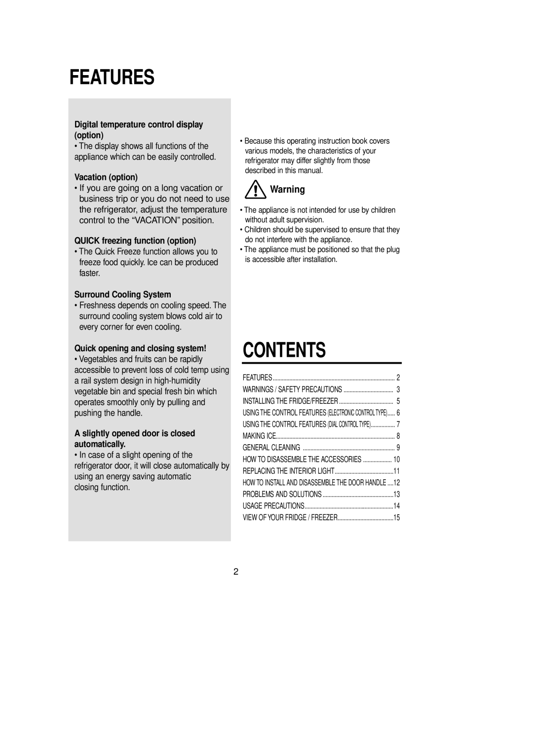 Samsung DA99-00849A owner manual Features 