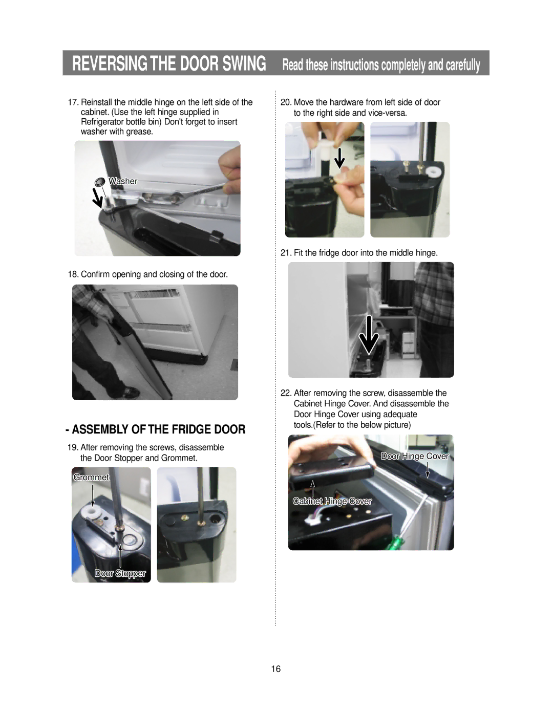 Samsung DA99-00926B owner manual Assembly of the Fridge Door 