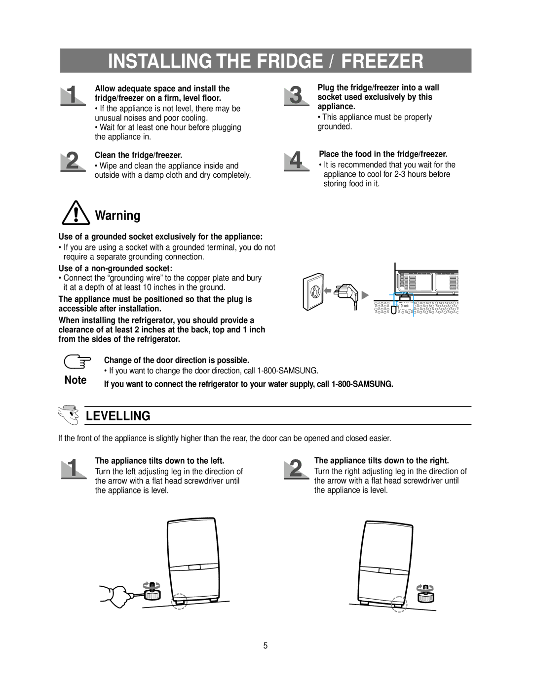 Samsung DA99-00926B owner manual Installing the Fridge / Freezer 