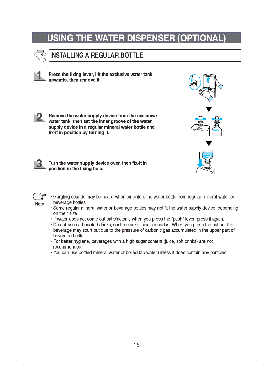 Samsung DA99-01220J manual Beverage bottles, On their size, Recommended 