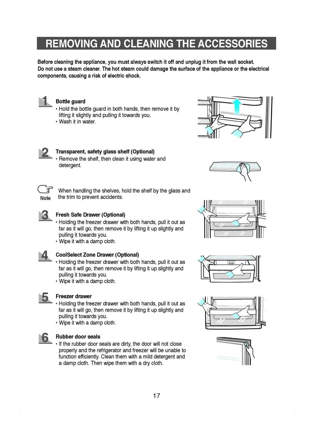 Samsung DA99-01220J manual Wash it in water, Freezer drawer, Rubber door seals 