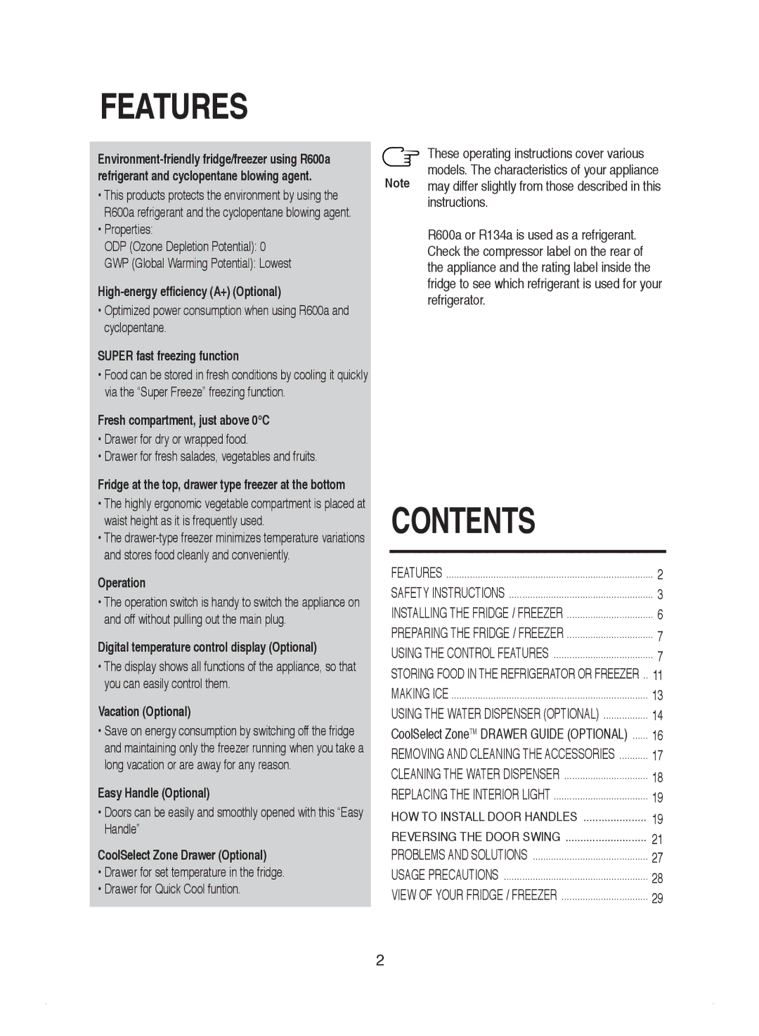 Samsung DA99-01220J manual Features 