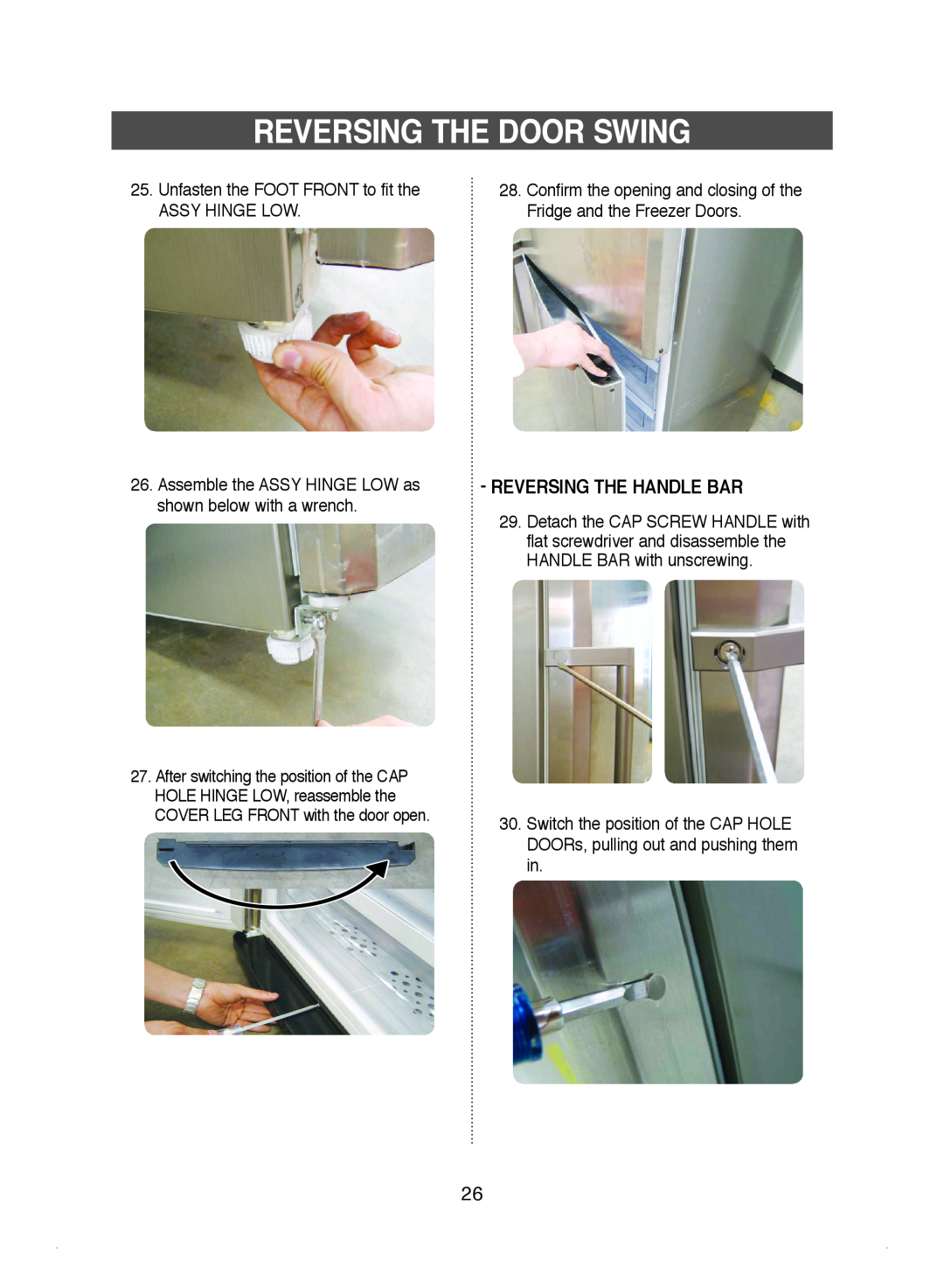 Samsung DA99-01220J manual Reversing The Handle Bar, Reversing The Door Swing 