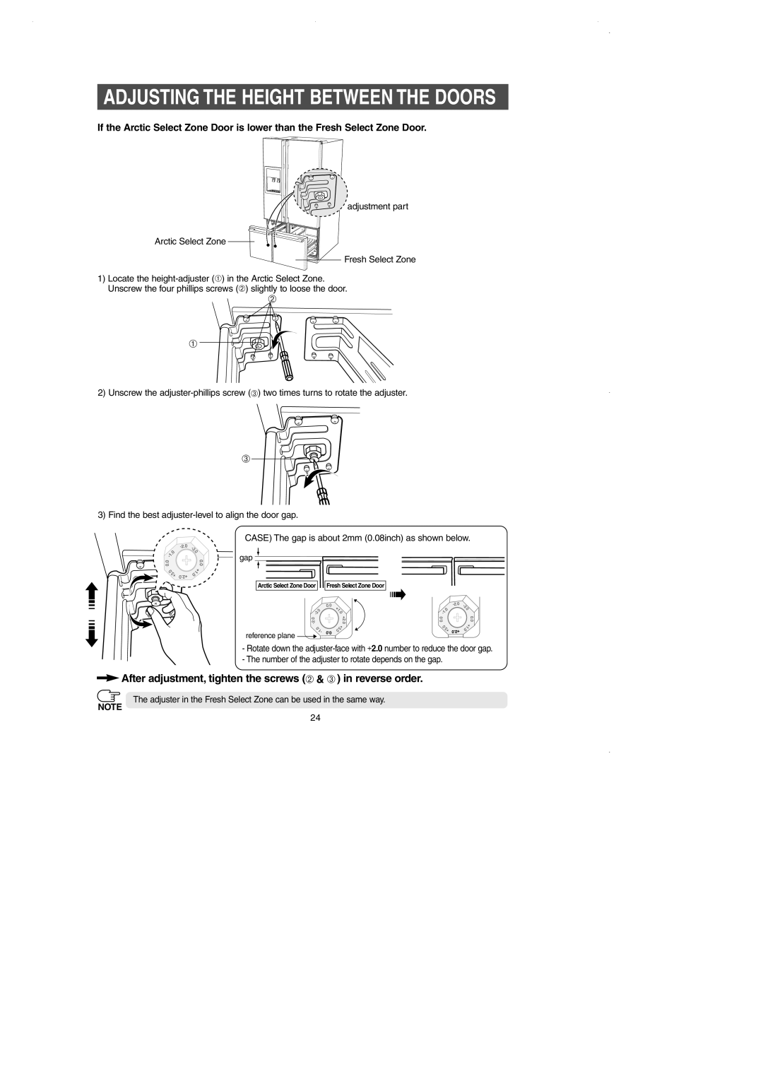 Samsung DA99-01225E owner manual Adjusting the Height Between the Doors 